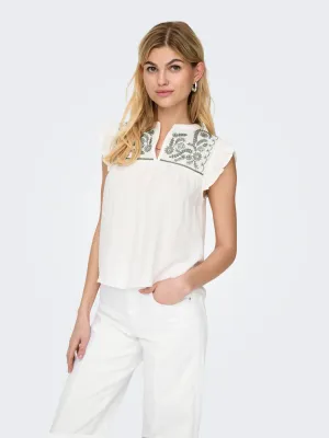 ONLVESTINE S/S TOP WVN NOOS Cloud Dancer-KALAMATA EMB