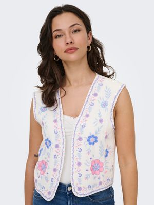 ONLTHYRA SL EMB VEST WVN CS Cloud Dancer/BLUE EM