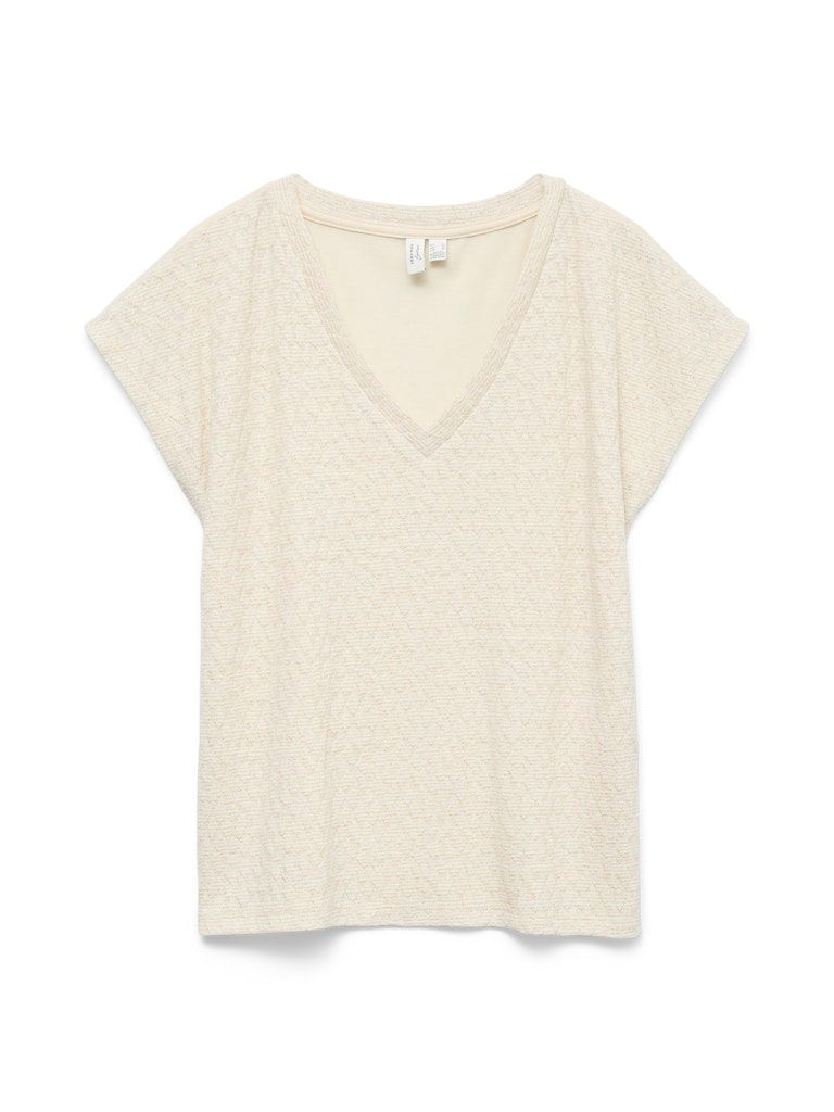 VMKIMMIE S/S LX V-NECK TOP JRS BTQ Birch-GOLD LUREX FRONT