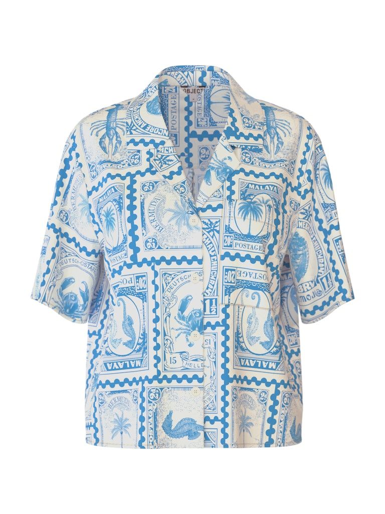 OBJVIMA S/S RE SHIRT 144 DIV Birch-Azure blue