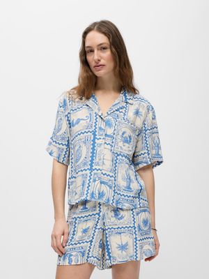 OBJVIMA S/S RE SHIRT 144 DIV Birch-Azure blue