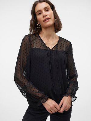 VMLEAH LS LACE TOP WVN GA NOOS Black