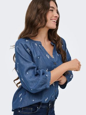 JDYKAI 3/4 SHIRT WVN DIA Light Blue Denim-CLOUD DANCER