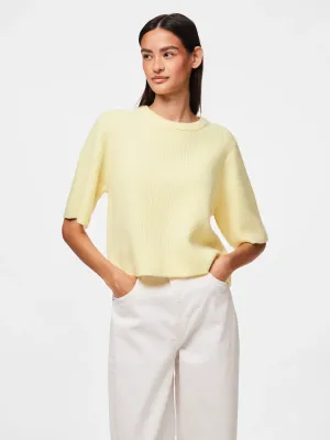 PCSILLY SS O-NECK KNIT NOOS BC Pale Banana/MELANGE