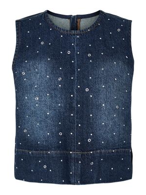 PCMERLE SL O-NECK DENIM TOP D2D FSY PP Dark Blue Denim