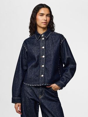 PCKARLA LS DENIM SHIRT D2D FSY PP Dark Blue Denim/RINS