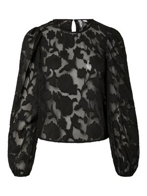 PCNEA LS LACE TOP WVN FSY PP Black