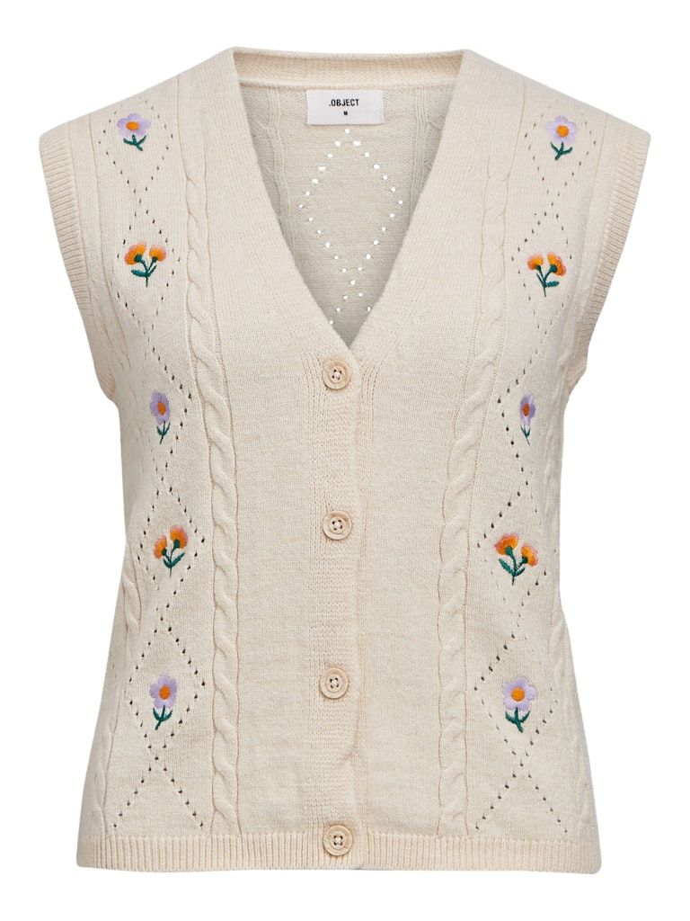 OBJTHESS SL KNIT CABLE WAISTCOAT E DIV Sandshell-Embroidery