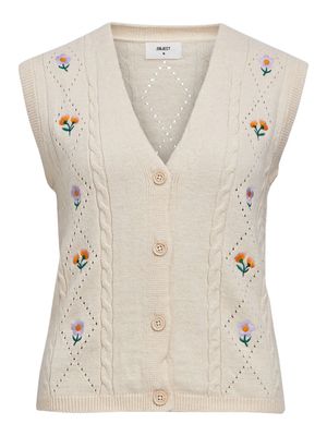 OBJTHESS SL KNIT CABLE WAISTCOAT E DIV Sandshell-Embroidery