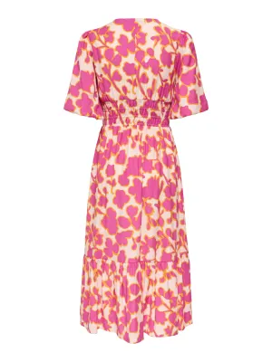 ONLAURI MIKASI S/S MIDI DRESS WVV EX Cloud Dancer-SUMMER FLOWER