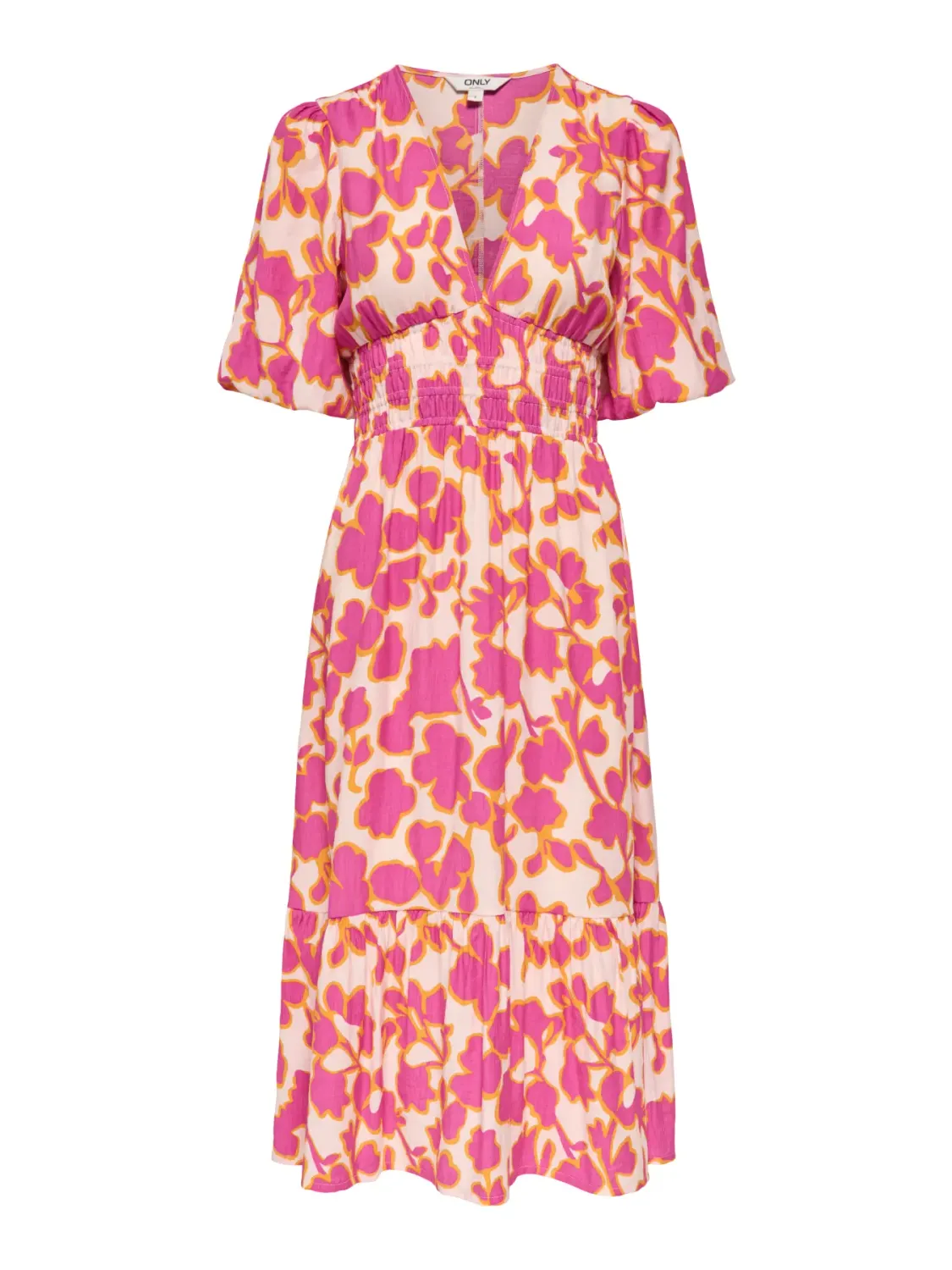 ONLAURI MIKASI S/S MIDI DRESS WVV EX Cloud Dancer-SUMMER FLOWER