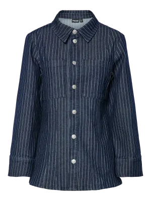 PCROSE LS DENIM SHIRT Dark Blue Denim-PINSTRIPE