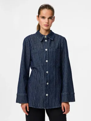 PCROSE LS DENIM SHIRT Dark Blue Denim-PINSTRIPE