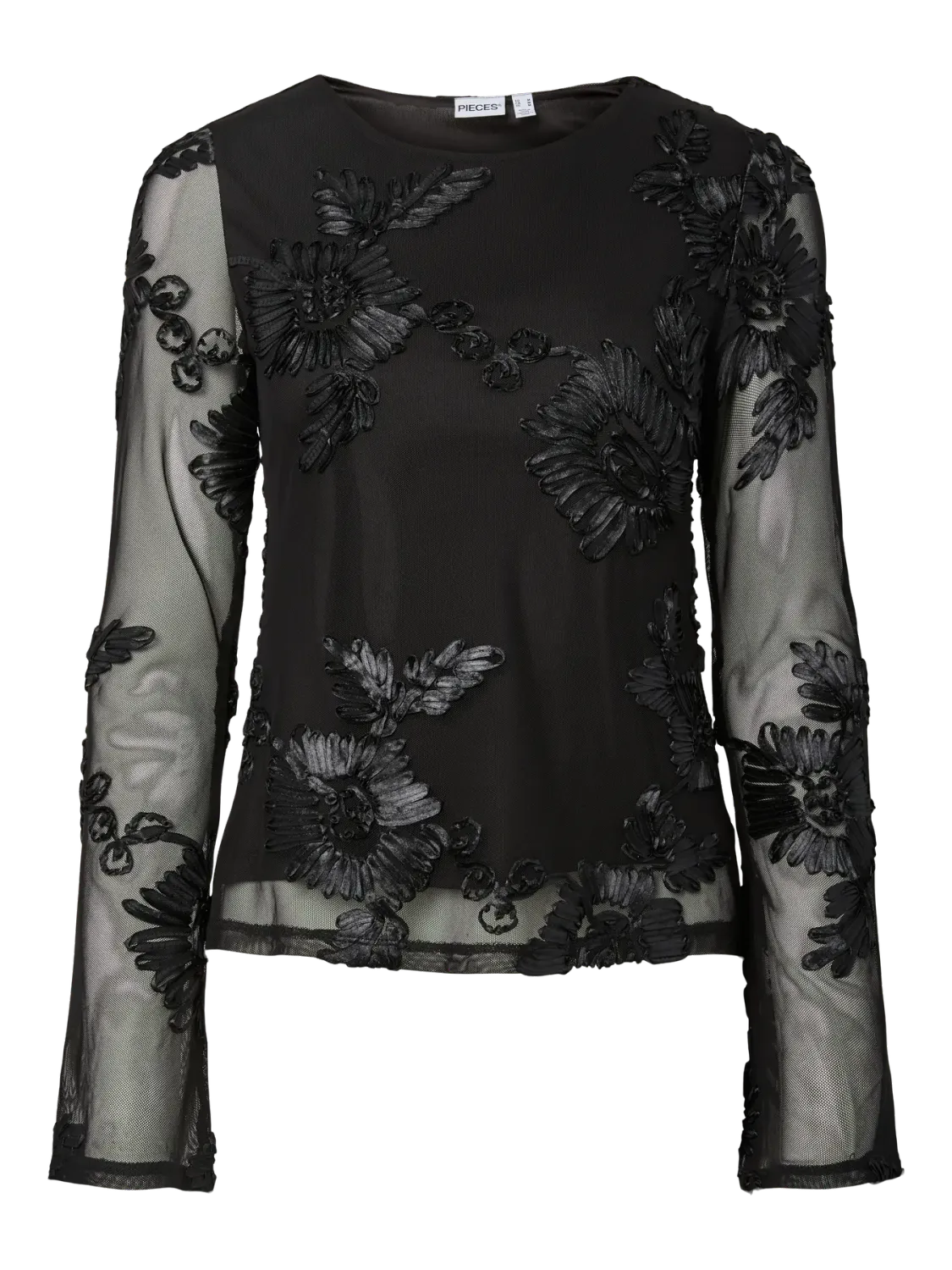 PCOFFIA LS BOATNECK TOP JRS D2D Black-Black satin band
