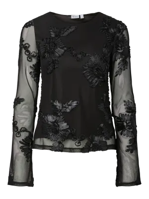 PCOFFIA LS BOATNECK TOP JRS D2D Black-Black satin band