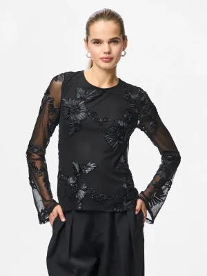 PCOFFIA LS BOATNECK TOP JRS D2D Black-Black satin band