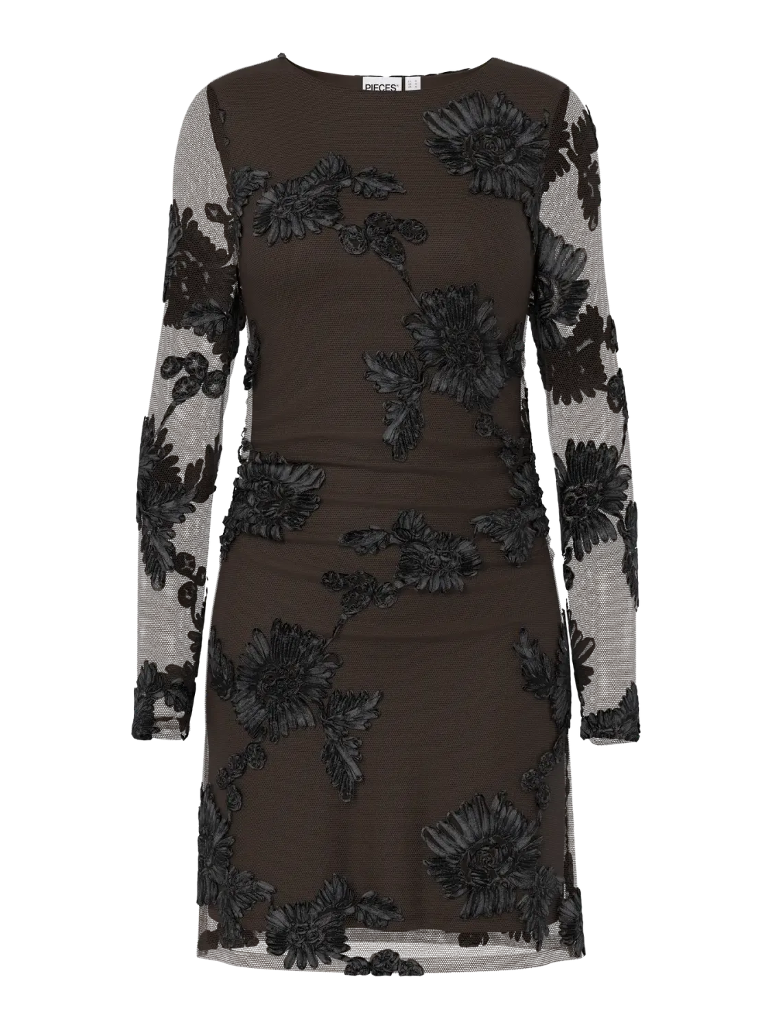 PCOFFIA LS O-NECK SHORT DRESS JRS D2D Delicioso-Black satin band