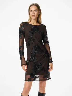 PCOFFIA LS O-NECK SHORT DRESS JRS D2D Delicioso-Black satin band