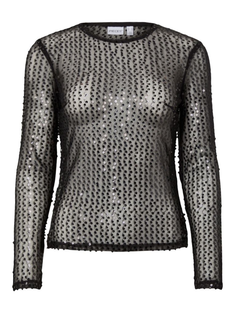 PCMACEY LS TOP JRS Black/Black sequins