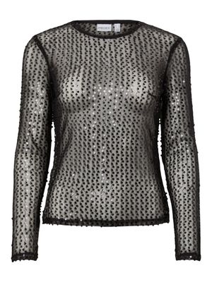 PCMACEY LS TOP JRS Black/Black sequins