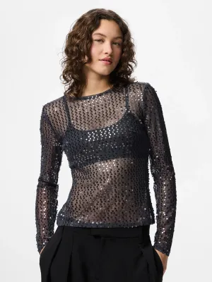 PCMACEY LS TOP JRS Asphalt/Dark grey se