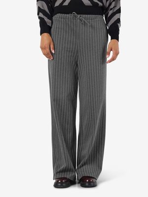 NMMIEL NW PINSTRIPE WIDE PANTS JRS FWD Dark Grey Melange/BW