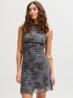 JXJASMIN MINNA FLOCK SL DRESS WVN LN Steel Gray