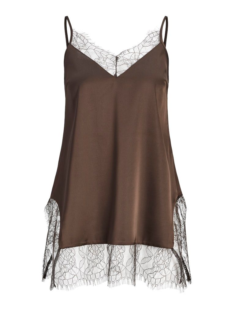 JXVIMA SINGLET SATIN LACE LONG TOP WVN Demitasse