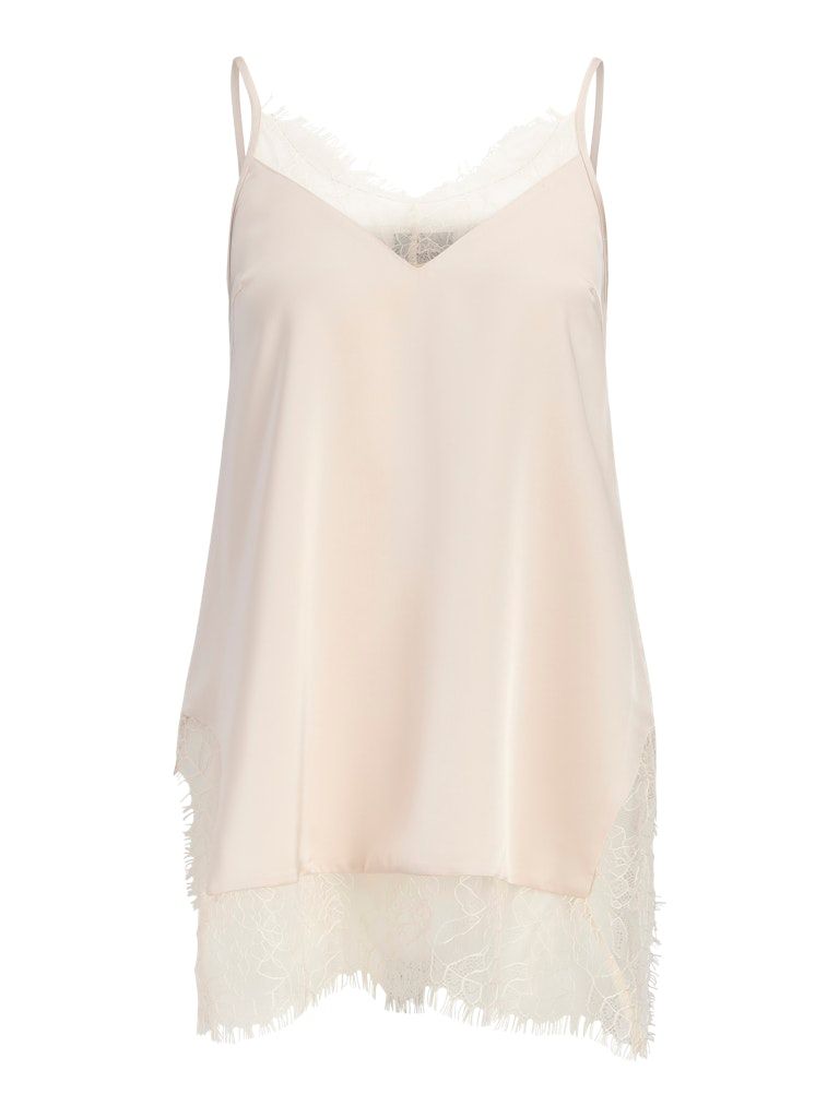 JXVIMA SINGLET SATIN LACE LONG TOP WVN Antique White