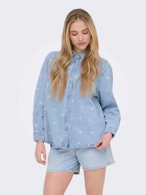 ONLVERA LS DAISY EMB DNM SHIRT QYT Medium Blue Denim