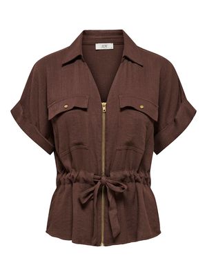 JDYMILLE S/S ZIP SHIRT WVN NOOS Chicory Coffee