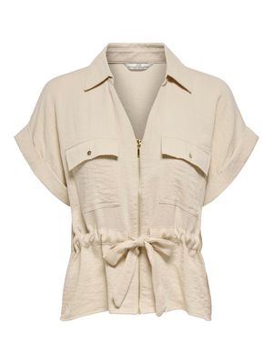 JDYMILLE S/S ZIP SHIRT WVN NOOS Sandshell