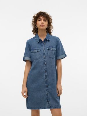 VMJENNIE SS SHORT DENIM DRESS GA NOOS Medium Blue Denim