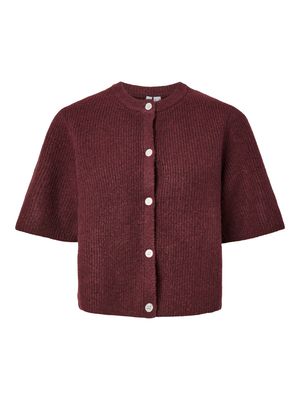 PCSILLY SS O-NECK KNIT CARDIGAN NOOS BC Tawny Port-MELANGE