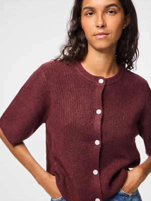 PCSILLY SS O-NECK KNIT CARDIGAN NOOS BC Tawny Port-MELANGE