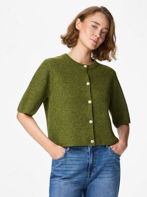 PCSILLY SS O-NECK KNIT CARDIGAN NOOS BC Sphagnum/MELANGE