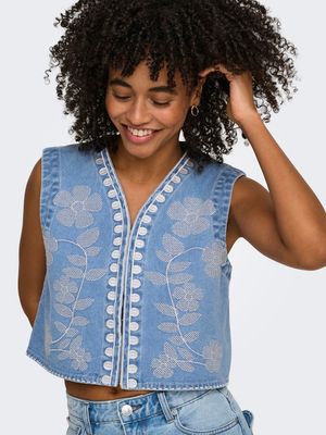 ONLNOELLA EMB DNM WAISTCOAT SIJI Light Blue Denim