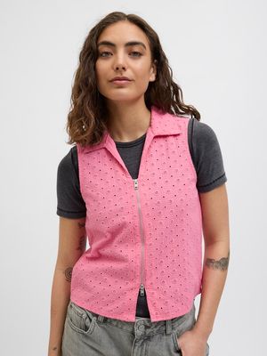 JXSELMA BRODERIE ANGLAISE ZIP TOP WVN Morning Glory