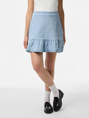 PCMONICA MW SHORT DENIM SKIRT D2D FSY Light Blue Denim