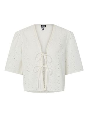 PCTYLA 2/4 V-NECK TIE TOP WVN D2D PP Cloud Cream