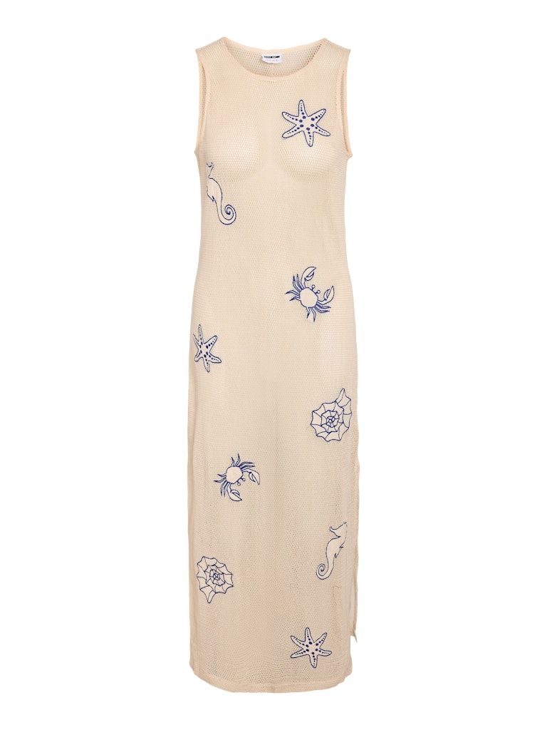 NMSHELLA CLEO SLIT LONG DRESS Birch/SEA EMBROIDERY