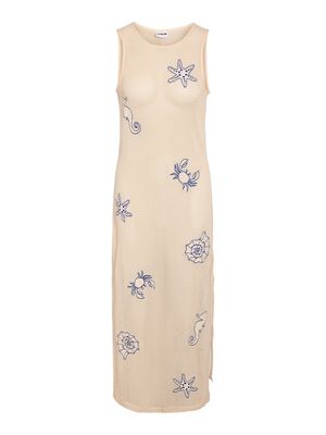 NMSHELLA CLEO SLIT LONG DRESS Birch/SEA EMBROIDERY