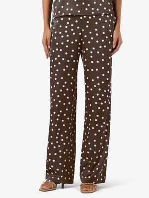 NMBAMBI MW SATIN PANT Chocolate Brown-WHITE POLKA