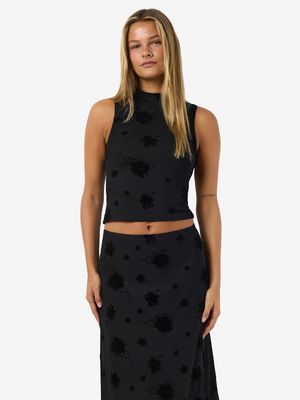 NMRILEY HIGHNECK MESH FLOCK TOP Black/FLOCK FLOWER