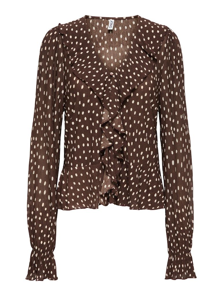 ONLKAFIE L/S FRILL TOP CS WVN Coffee Bean-W White dots