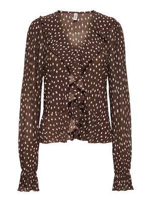 ONLKAFIE L/S FRILL TOP CS WVN Coffee Bean-W White dots