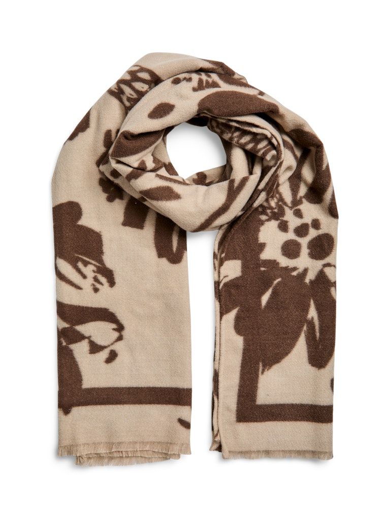 PCJENELA LONG SCARF BC Hot Fudge/FLOWERS