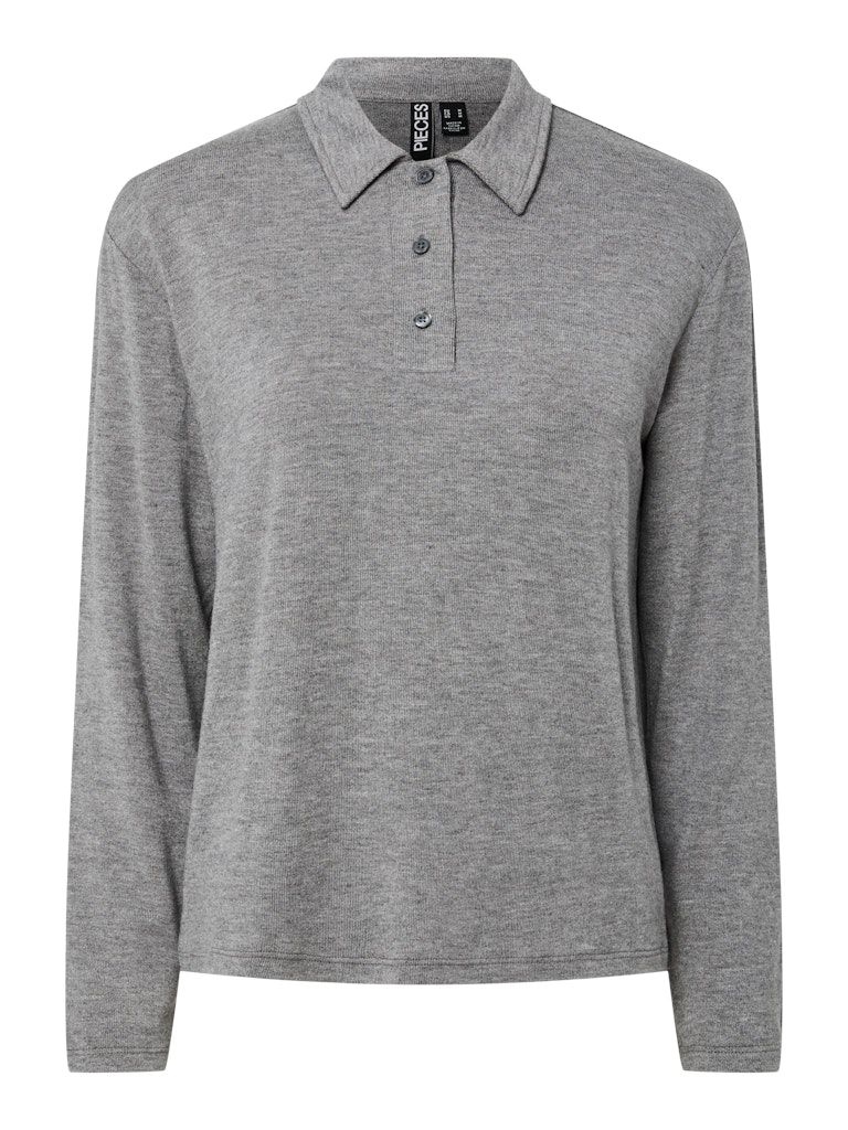 PCRITT LS POLO JRS PWP Medium Grey Melange