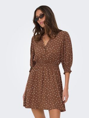 ONLRAYA 3/4 DRESS WVN Cocoa Brown/CD MILLY