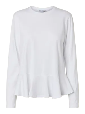 PCDANILLA LS PEPLUM TOP JRS D2D Bright White